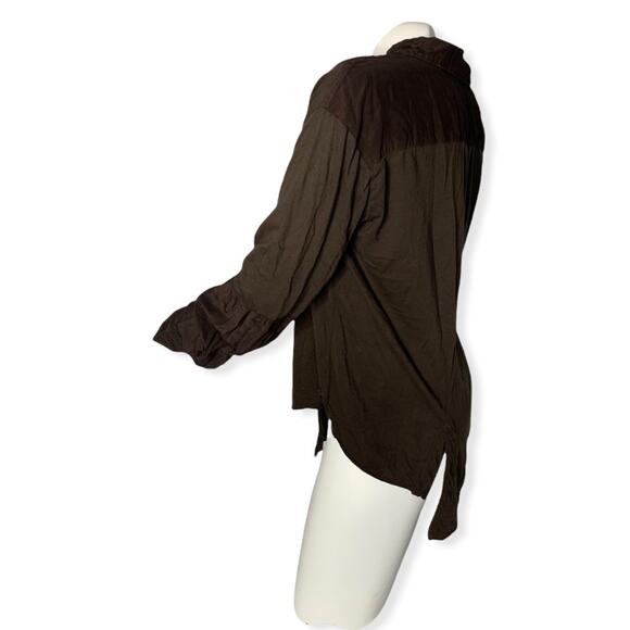 Wilt long sleeve blouse patched brown multi textured loose fit - Picture 3 of 5